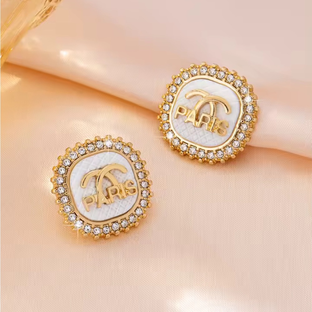 Paris Gold and White Stud Earrings